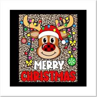 Merry Christmas Funny Reindeer Xmas Family Pajamas Leopard Posters and Art